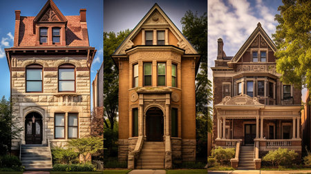 A collage of classic american houses on a sunny day.の素材