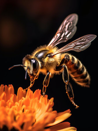Bee on orange flower. macro shot Shallow depth of field.の素材