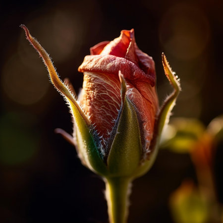 Close up of a rose bud. Shallow depth of field.の素材