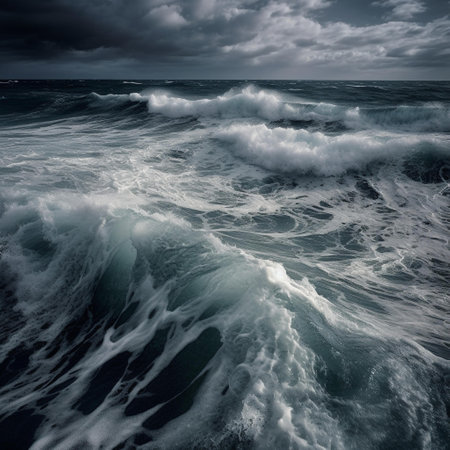 Stormy sea with stormy clouds. Epic seascape.の素材
