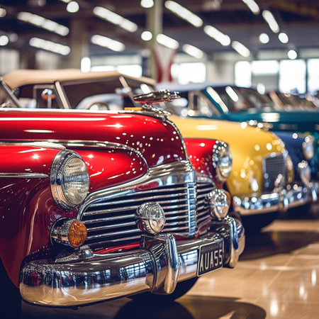 Vintage american cars in the exhibition hall. Retro style.の素材