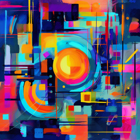 abstract background with geometric elements, colored spots, strokes and splashesの素材