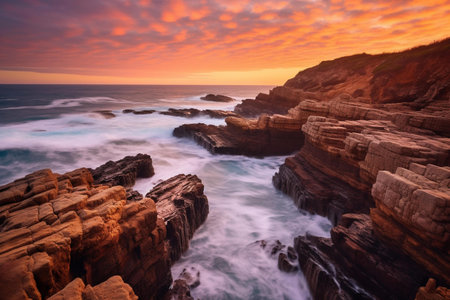 Beautiful sunset at the beach of Cabo da Roca, Portugalの素材