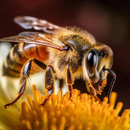 Bee on a yellow flower. Macro. Shallow depth of field.の素材