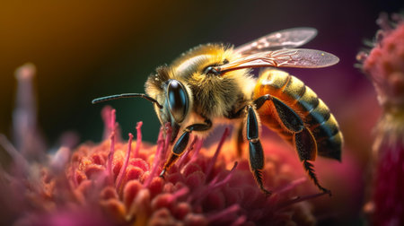 Bee on pink flower. macro shot Shallow depth of field.の素材
