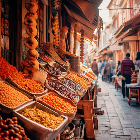 Dried fruits and nuts on the street market in Istanbul, Turkeyの素材
