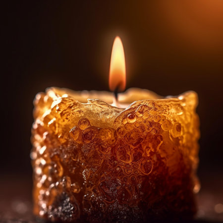 Burning wax candle on a dark background. Shallow depth of fieldの素材