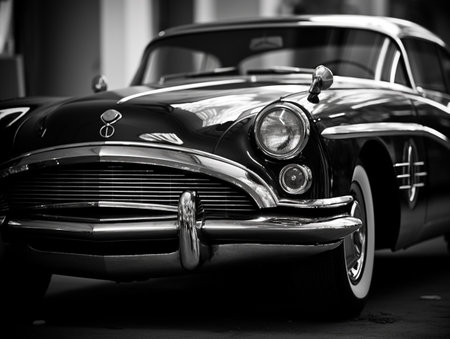 Vintage american car - Black and white photo with shallow depth of fieldの素材