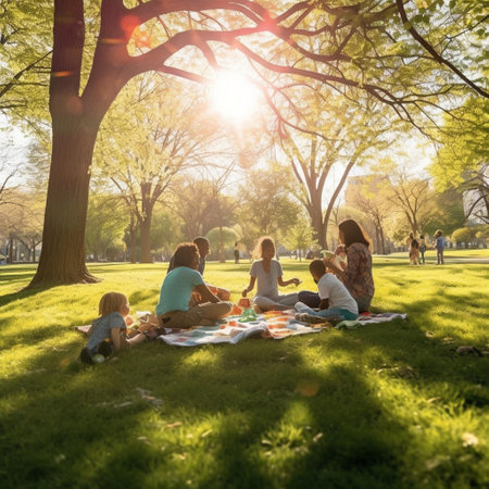 Family picnic in Central Park, Manhattan, New York City, USAの素材