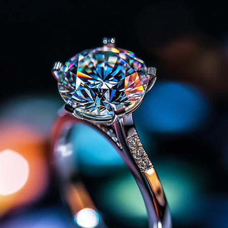 wedding ring on a black background with bokeh effectの素材