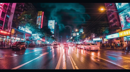Traffic on the road at night in Bangkok, Thailand.の素材