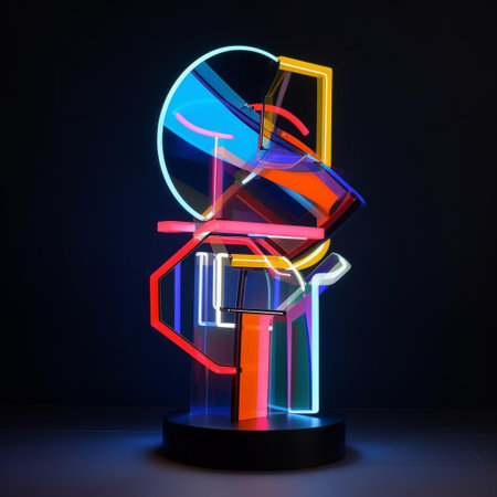 Glowing neon lamp on a black background. 3D rendering.の素材