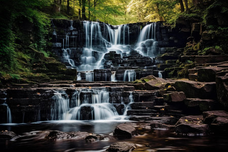 Beautiful waterfall in the forest, long exposure photo with long exposureの素材