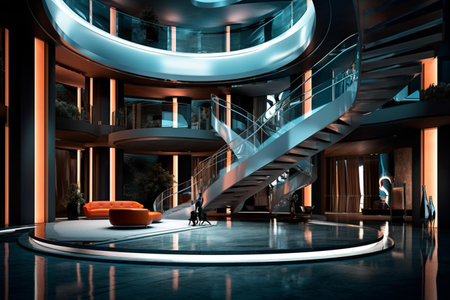 Interior of modern office building with stairway. 3d renderingの素材