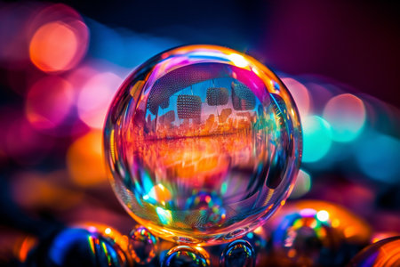 Crystal ball with colorful bokeh background, Christmas, New year concept.の素材