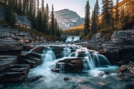 Waterfall in Glacier National Park, Montana, United States of Americaの素材