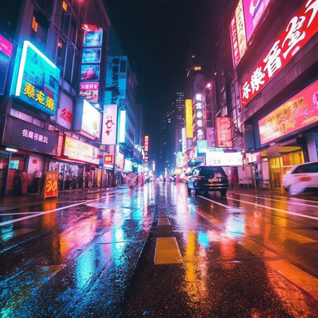 Night traffic on the street in Hong Kong.の素材