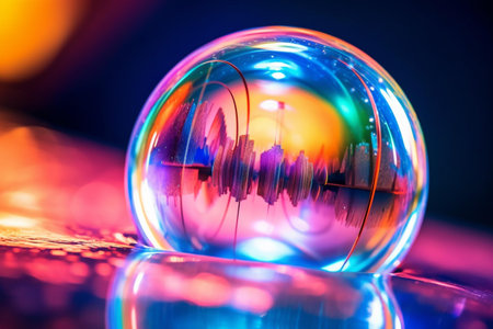 Colorful crystal ball close up. Abstract background with bokeh effect.の素材
