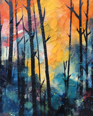 Abstract watercolor painting of trees in the forest. Nature background.の素材