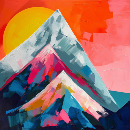 abstract oil painting of a mountain in the rays of the sunの素材