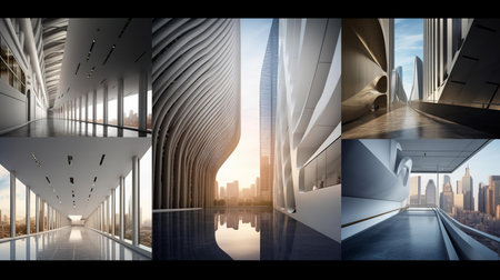 Collage of modern architecture in the city. 3D renderingの素材
