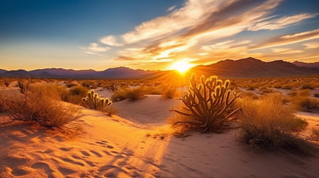 Sunset over the Mojave Desert in California, United States.の素材