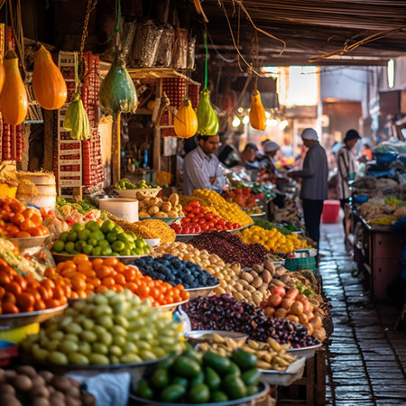 Fruits and vegetables on the bazaar of Marrakesh, Moroccoの素材