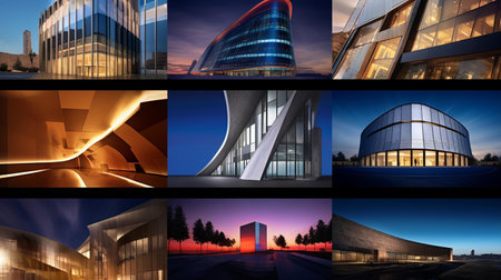 Collage of modern architecture and business buildings. 3D rendering.の素材