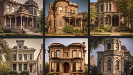 A collage of pictures of old houses in downtown Baltimoreland.の素材