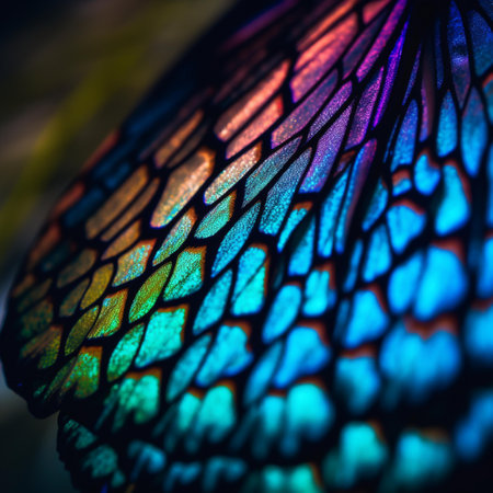 Close up of a butterfly's wings in neon light. Macro.の素材