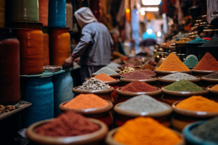 Colorful spices in the souk of Marrakesh, Moroccoの素材
