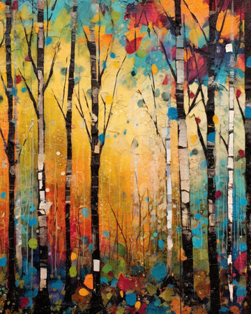 Autumn forest. Abstract painting on canvas. Colorful background.の素材