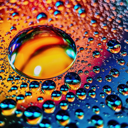 Water drops on a glass with a reflection of the sun. Macroの素材