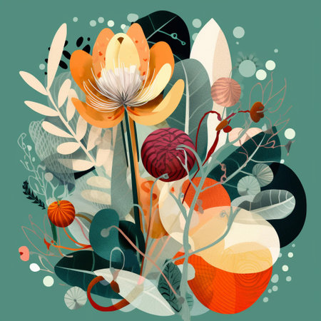 Abstract floral background with leaves, flowers and plants. Vector illustration.の素材