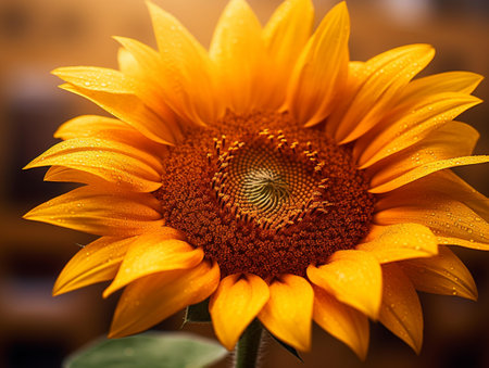Sunflower with water drops on the petals. Shallow depth of fieldの素材