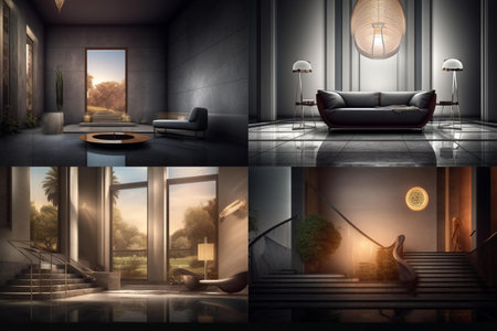 Interior of modern living room 3D rendering. collageの素材