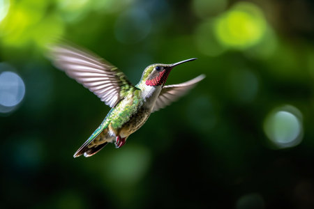 Ruby-throated Hummingbird (archilochus colubris) in flightの素材