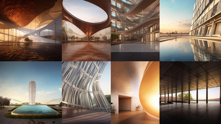 Collage of modern architecture. Collage of modern architecture in the city.の素材