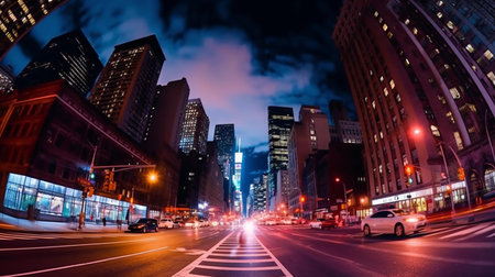 Night view of Chicago downtown with traffic and skyscrapers, USA.の素材