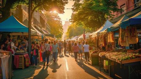 People walking in a street market in the old town of Tbilisi, Georgiaの素材