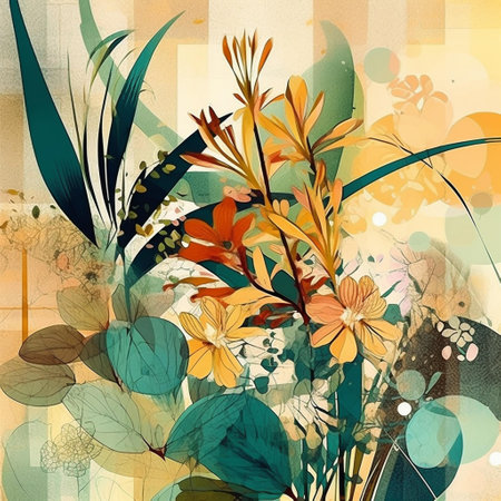 Abstract floral background with watercolor flowers and leaves. Vector illustration.の素材