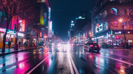 Night view of Broadway in New York City.の素材
