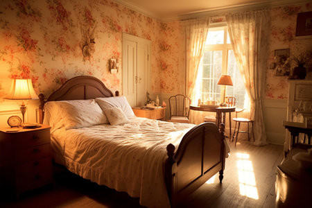 Interior of a room with a double bed in a classic styleの素材