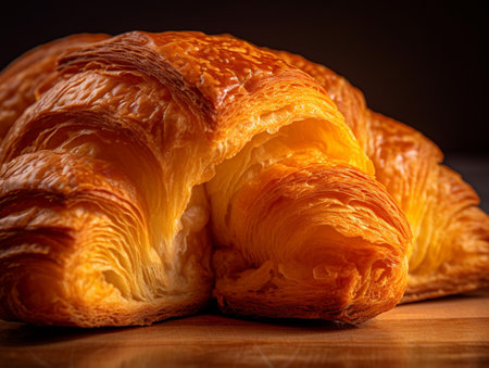 Croissant on a wooden table, close-up. Toned.の素材