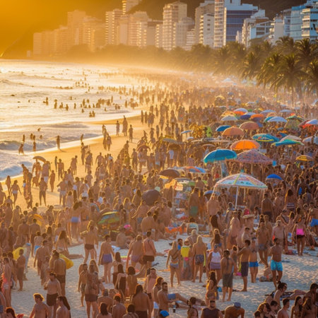 Sunset on Copacabana beach, Rio de Janeiro, Brazilの素材