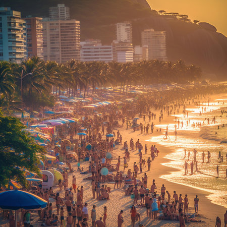 Sunset at Copacabana beach, Rio de Janeiro, Brazilの素材