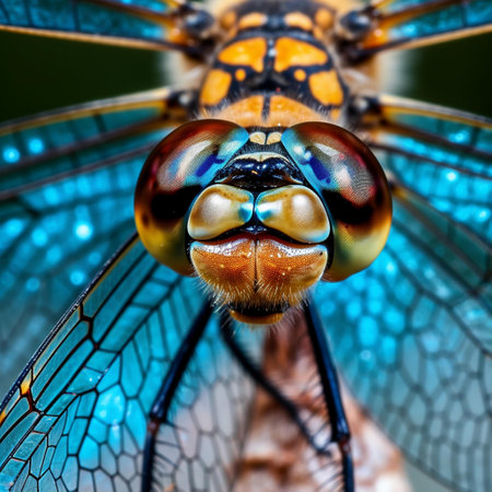 Close-up portrait of a blue dragonfly (Sympetrum vulgare)の素材