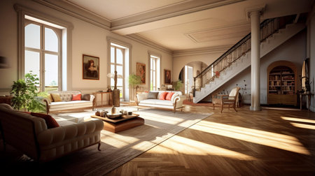 Interior of a modern living room in a classic style. 3d renderingの素材