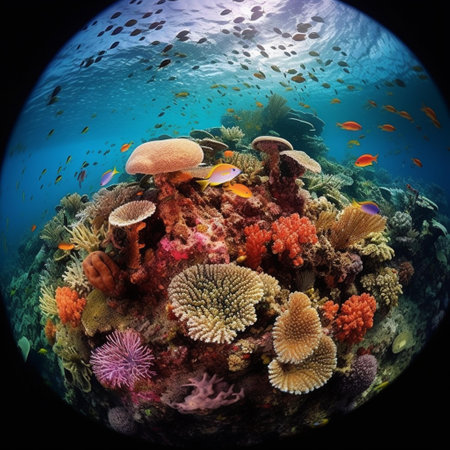 Colorful and beautiful underwater world with corals and tropical fish.の素材