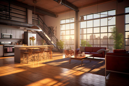 Modern bright interiors. 3d rendered illustration mockup computer generated imageの素材